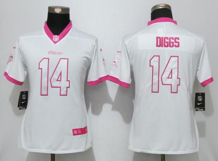 Women 2017 Minnesota Vikings #14 Dlggs Matthews White Pink Stitched New Nike Elite Rush Fashion NFL Jersey